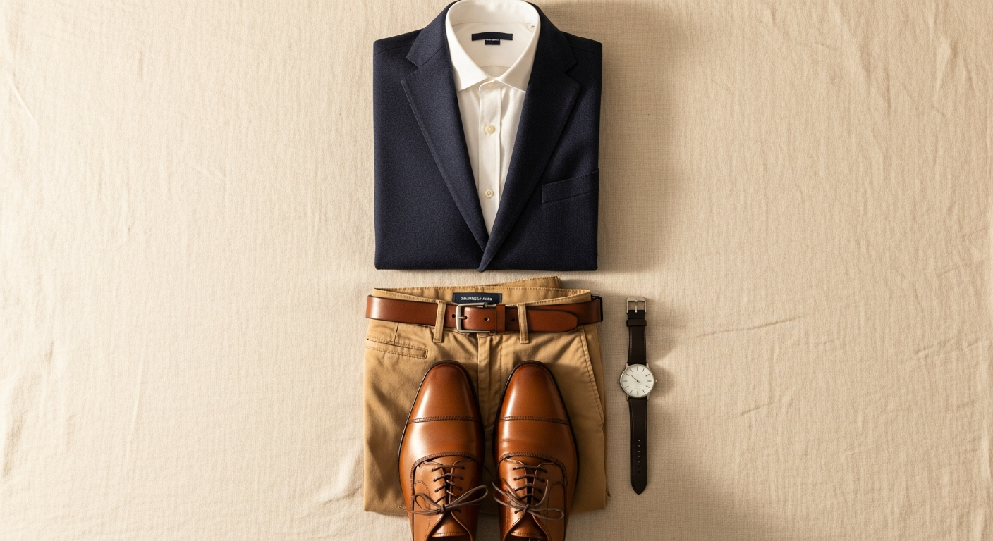 Perfectly arranged mens outfit flat lay